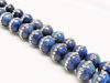 Picture of 10x10 mm, round, gemstone beads, natural lapis lazuli encrusted with a row of crystals