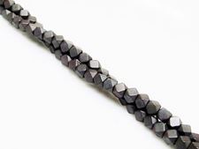 Picture of 3x3 mm, cube, gemstone beads, hematite, midnight grey metalized, frosted, rounded corners