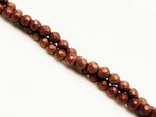 Picture of 4x4 mm, round, gemstone beads, hematite, red brown metalized, faceted, frosted