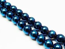 Picture of 6x6 mm, round, gemstone beads, hematite, metallic blue metalized