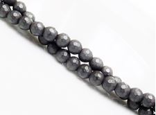 Picture of 6x6 mm, round, gemstone beads, hematite, midnight grey metalized, faceted, frosted