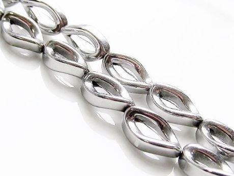 Picture of 13x8x3 mm, twisted rhombus, gemstone loop beads, hematite, rhodium metalized