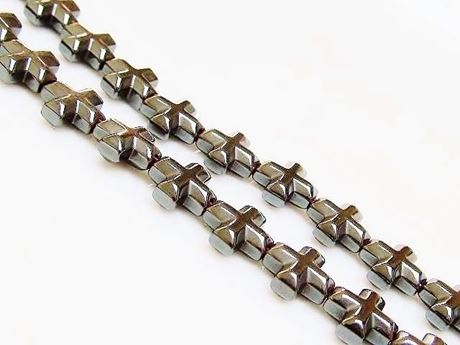 Picture of 8x8 mm, carved Greek cross, gemstone beads, hematite