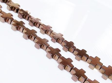 Picture of 8x8 mm, Greek cross, gemstone beads, hematite, red brown metalized
