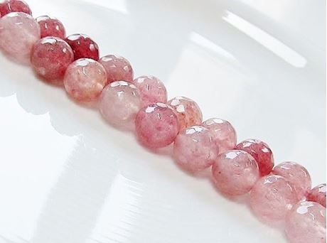 Picture of 10x10 mm, round, gemstone beads, ruby quartz, natural, faceted