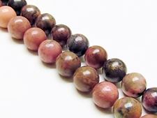 Picture of 8x8 mm, round, gemstone beads, rhodonite with manganese oxide, natural
