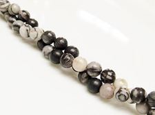 Picture of 6x6 mm, round, gemstone beads, black veined jasper, natural