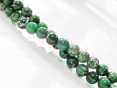 Picture of 6x6 mm, round, gemstone beads, impression jasper, A-grade, emerald green