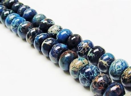 Image de 5x8 mm, perles rondelles, pierres gemmes, jaspe impression, bleu