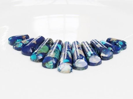 Picture of 9x16-10x39 mm, pendant, gemstone, impression jasper, blue set, 11 pieces