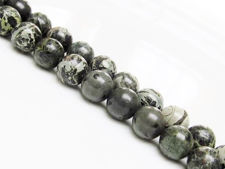 Picture of 10x10 mm, round, gemstone beads, crocodile or Kambamba jasper, green, natural