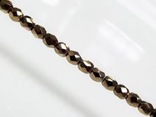 Picture of 3x3 mm, Czech faceted round beads, black, opaque, golden luster