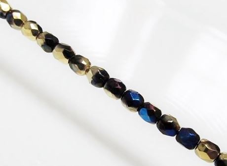 Image de 3x3 mm, perles à facettes tchèques rondes, noires, opaques, lustrées or bleu Californie