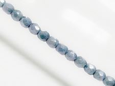 Picture of 3x3 mm, Czech faceted round beads, chalk white, opaque, grey blue luster