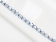 Picture of 4x4 mm, Czech faceted round beads, frosted crystal, translucent, light Montana blue luster