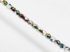 Picture of 3x3 mm, Czech faceted round beads, crystal, transparent, half tone 'vitrail' mirror