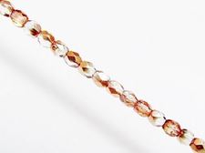 Picture of 3x3 mm, Czech faceted round beads, crystal, transparent, half tone rose gold mirror