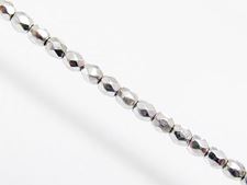 Afbeeldingen van 3x3 mm, Tsjechische ronde facetkralen, kristal, transparant, volledig zilver spiegelend