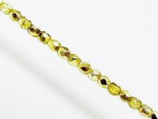 Picture of 3x3 mm, Czech faceted round beads, transparent, lemon yellow luster, half tone mirror