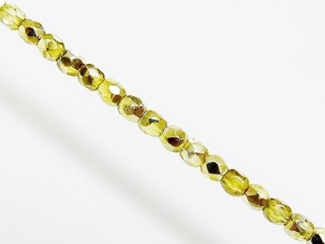 Picture of 3x3 mm, Czech faceted round beads, transparent, lemon yellow luster, half tone mirror