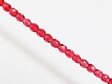 Image de 3x3 mm, perles à facettes tchèques rondes, rouge framboise, transparent