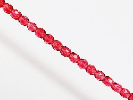 Picture of 3x3 mm, Czech faceted round beads, raspberry red, transparent