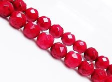 Picture of 8x8 mm, round, gemstone beads, magnesite, berry red, faceted