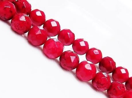 Picture of 8x8 mm, round, gemstone beads, magnesite, berry red, faceted