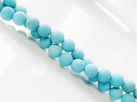 Picture of 6x6 mm, round, gemstone beads, magnesite, turquoise blue, frosted