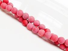 Picture of 6x6 mm, round, gemstone beads, magnesite, berry red, frosted