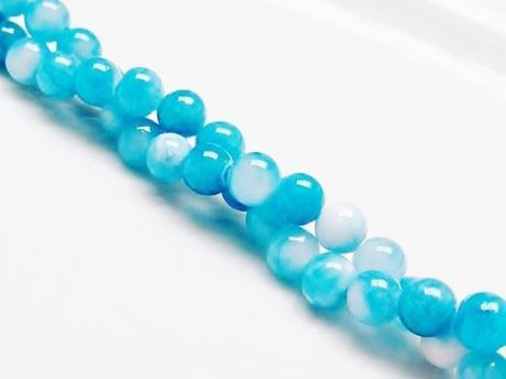 Picture of 6x6 mm, round, gemstone beads, Mashan jade, variegated deep sky blue and white