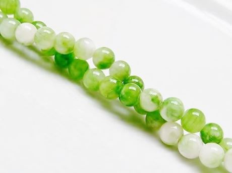 Picture of 6x6 mm, round, gemstone beads, Mashan jade, variegated grass green and white