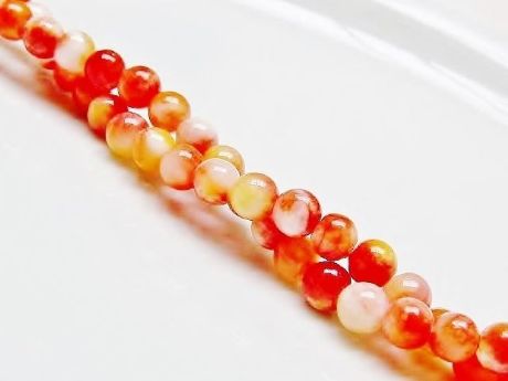 Picture of 6x6 mm, round, gemstone beads, Mashan jade, variegated orange-red