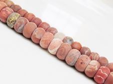 Picture of 5x8 mm, rondelle, gemstone beads, banded red jasper, natural, frosted