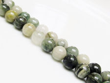 Picture of 8x8 mm, round, gemstone beads, striped jasper, laurel green, natural, A-grade