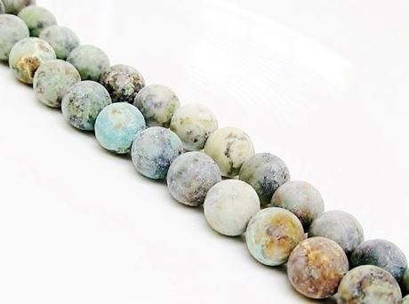 Picture of 8x8 mm, round, gemstone beads, African turquoise, natural, frosted