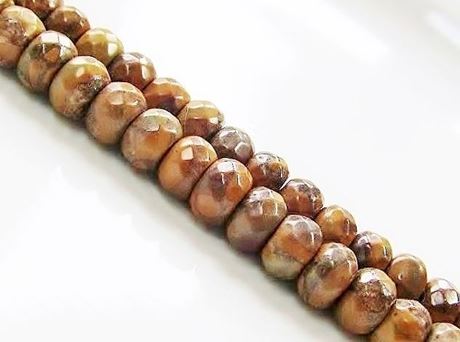 Image de 5x8 mm, perles rondelles, pierres gemmes, jaspe feuille de bambou jaune, naturel, à facettes