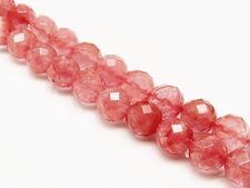 Picture of 10x10 mm, round, gemstone beads, cherry quartz, red, faceted