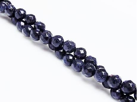 Picture of 6x6 mm, round, gemstone beads, goldstone, midnight blue, faceted