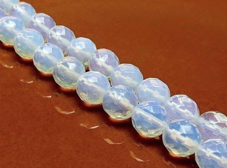 Picture of 10x10 mm, round, gemstone beads, opalite or opal quartz, faceted