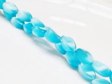 Picture of 12x6 mm, twisted oval, gemstone beads, cat's eye, sky blue, one strand