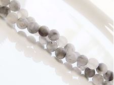 Image de 6x6 mm, perles rondes, pierres gemmes, quartz, gris argenté chaud, naturel, dépoli