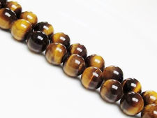 Picture of 12x12 mm, round, gemstone beads, tiger eye, golden-brown, natural, A-grade