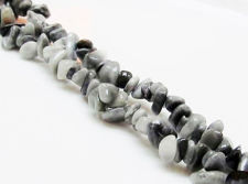 Picture of 4x9 mm, chips, gemstone beads, top-drilled, tiger eye, blue grey, natural, double strand