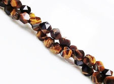 Picture of 5x6 mm, round English cut, gemstone beads, tiger eye, golden-brown, natural, faceted