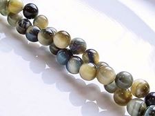 Picture of 6x6 mm, round, gemstone beads, tiger eye, blue grey and butter yellow