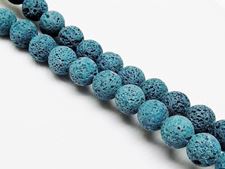 Picture of 10x10 mm, round, gemstone beads, lava rock, dyed green-blue