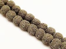 Picture of 10x10 mm, round, gemstone beads, lava rock, dyed warm black grey