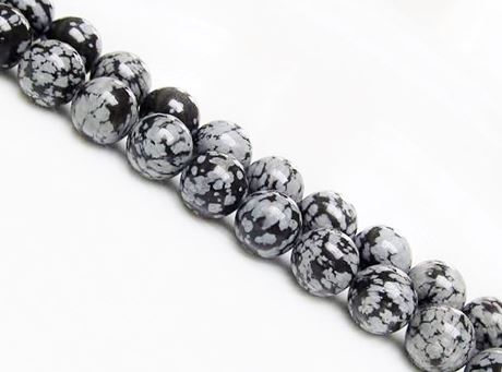 Picture of 10x10 mm, round, gemstone beads, obsidian, snowflake, natural