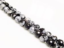 Picture of 6x6 mm, round, gemstone beads, obsidian, snowflake, natural, faceted